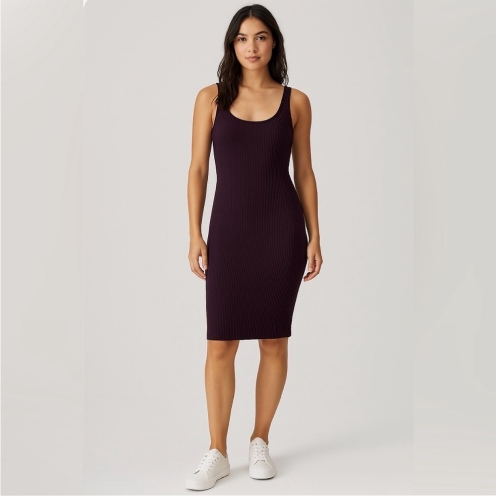 Aritzia Wilfred Free Murdock Ribbed Black Midi Dress Bodycon Minimalist XS Scoop